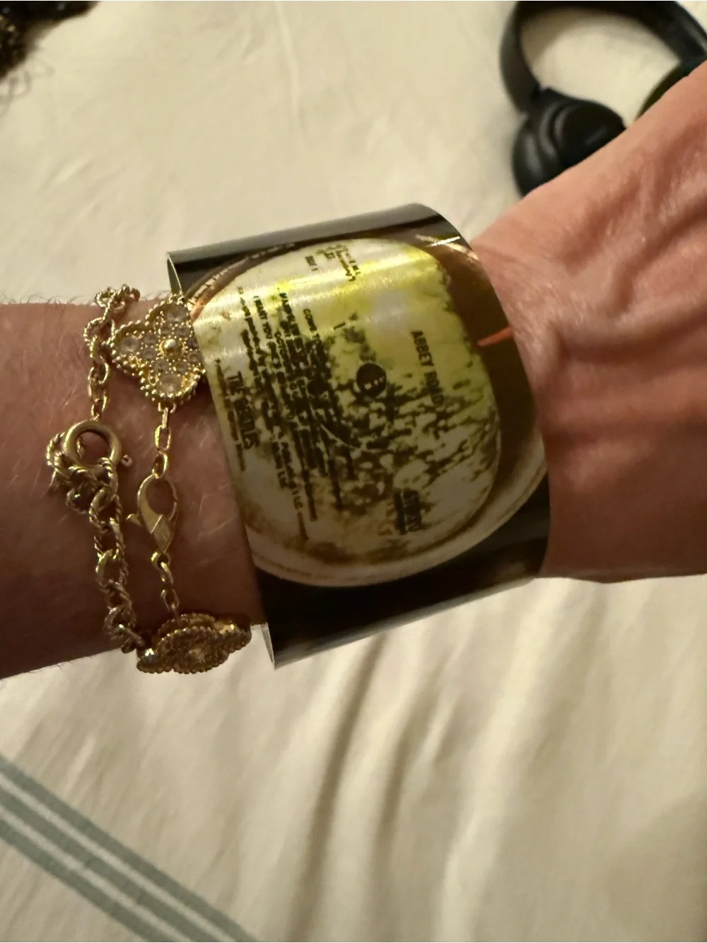 Beatles Abbey Road Vinyl Black and Gold Cuff Bracelet. Collectors’ item!
